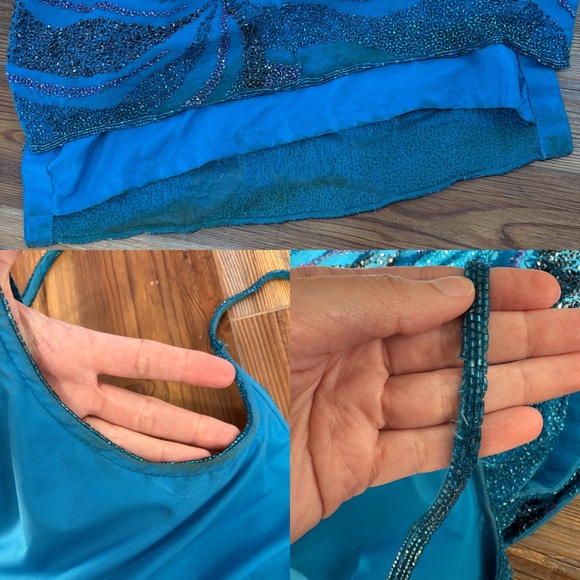 Vintage 90s Cache Psychedelic Beaded Silk Open Back Gown Dress - Picture 9 of 9